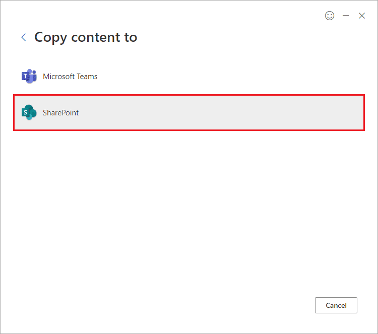 Click SharePoint as the destination