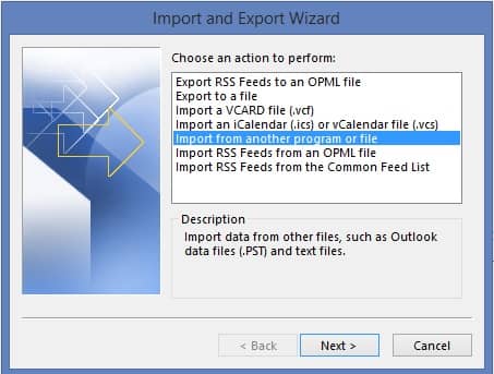 Import and Export Wizard