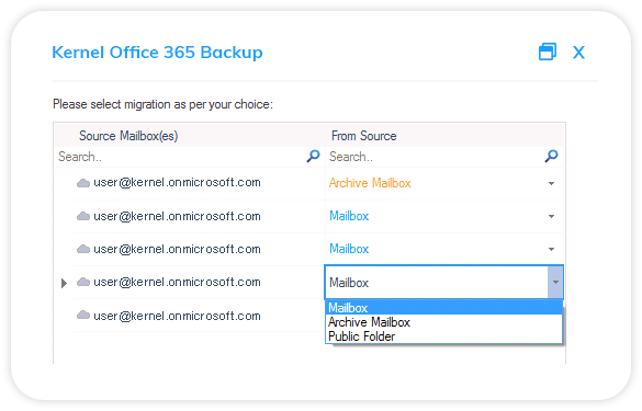 Select the type of data you want to backup