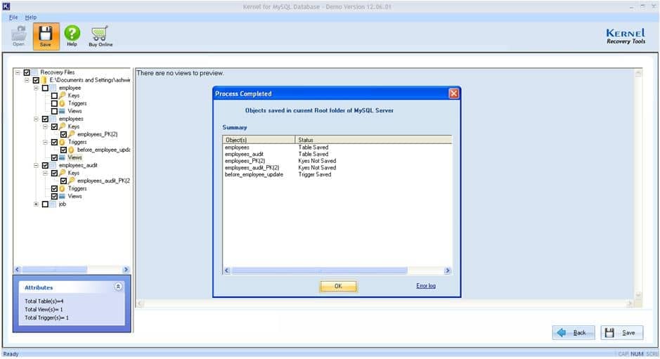 Save Error Log file to analyze if any errors occurred during the saving process