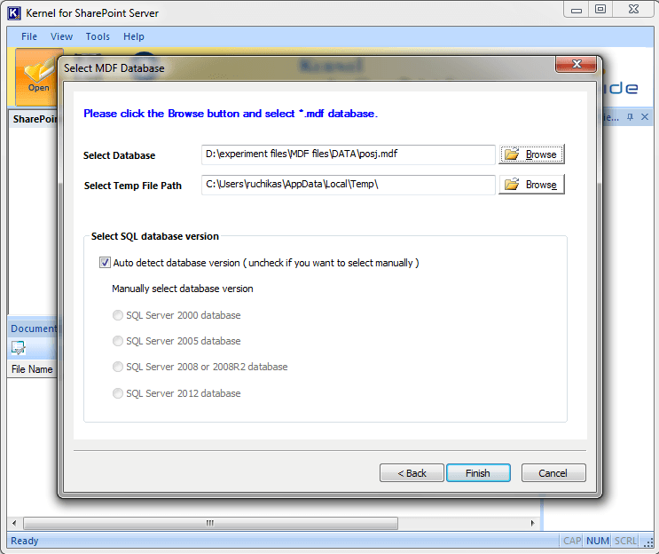 Select your MDF file from the system for recovery