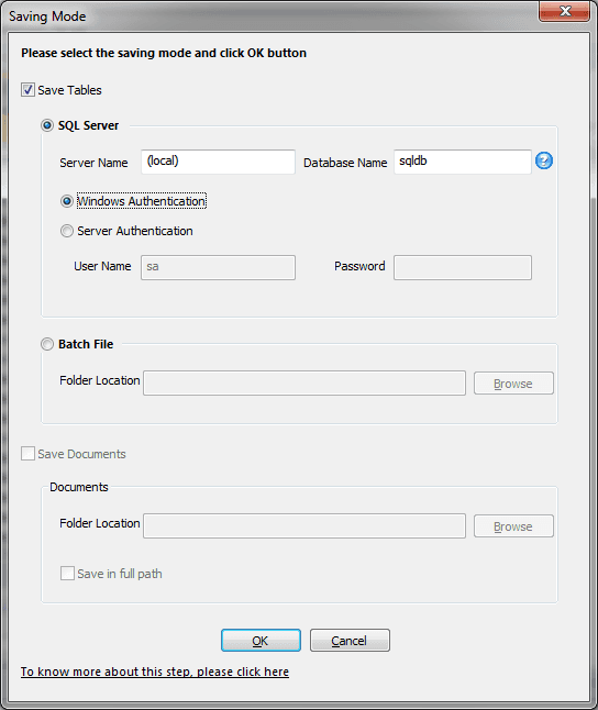 Save your recovered data in SQL Server or in Batch File