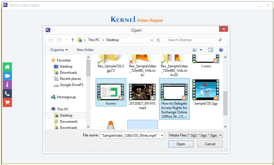 Browse the corrupted video files from the system location