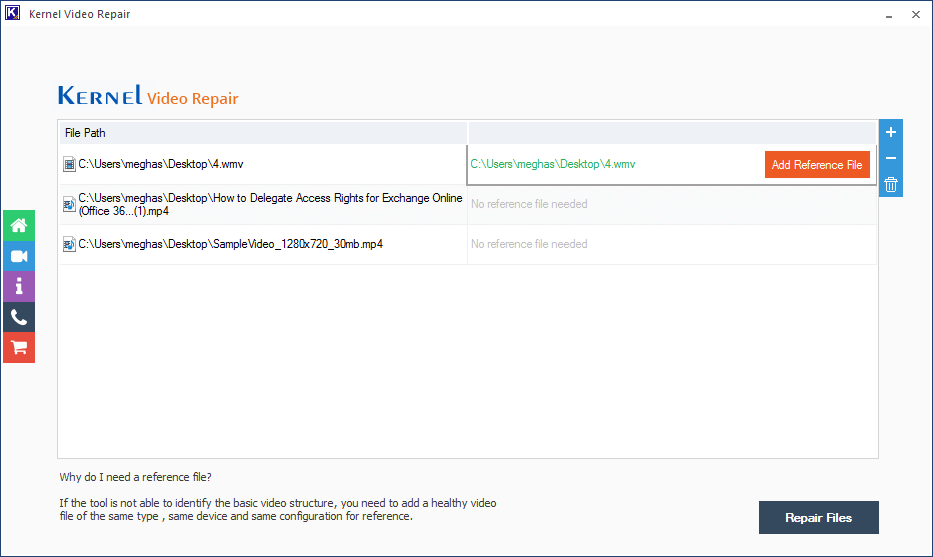 With addition of reference file (where needed), click Repair Files option to start the repair procedure