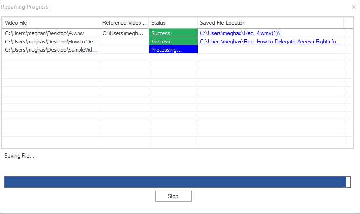 View the live progress and status of files in repair