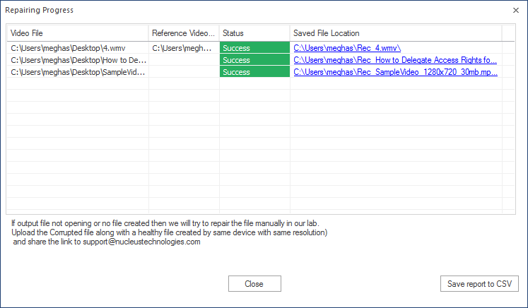 Corrupt video files are successfully repaired