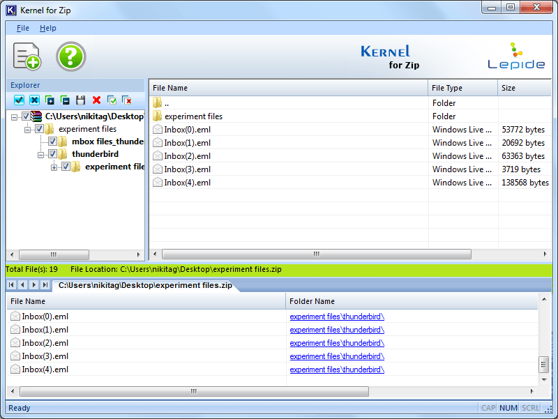 Recovered zip files successfully along with display
