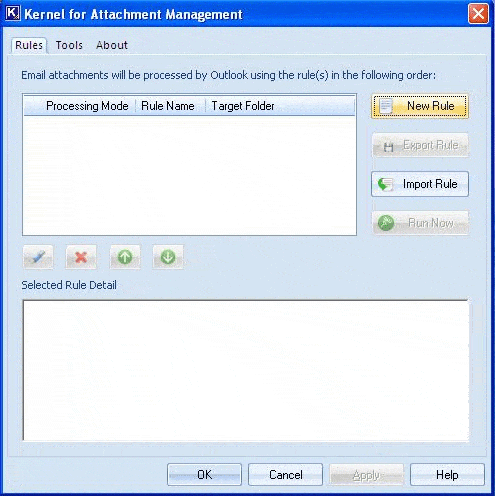 Welcome window of Kernel for Attachment Management