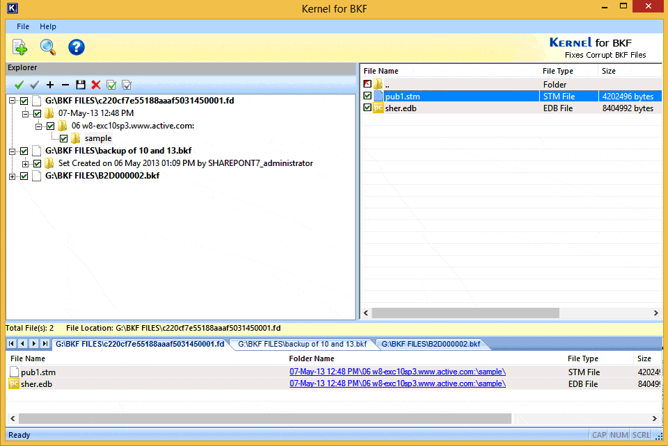 Preview the BKF files that are displayed in hierarchical structure