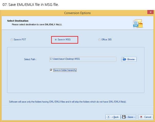 Save EML/EMLX file in MSG file