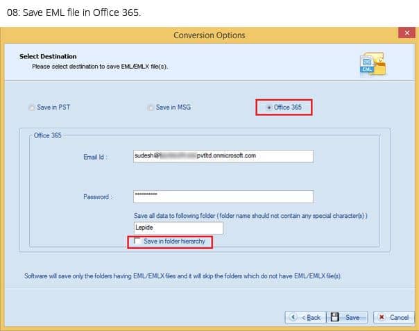 Save EML file in Office 365