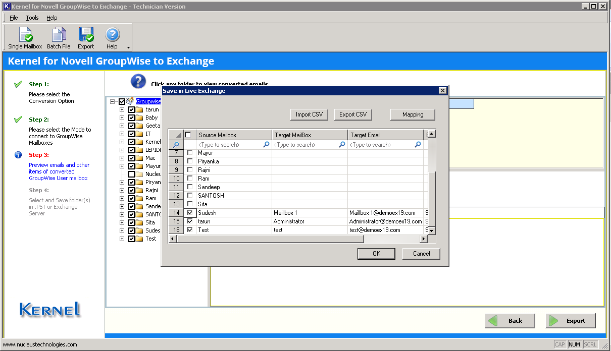 Mapping between GroupWise and Exchange mailboxes