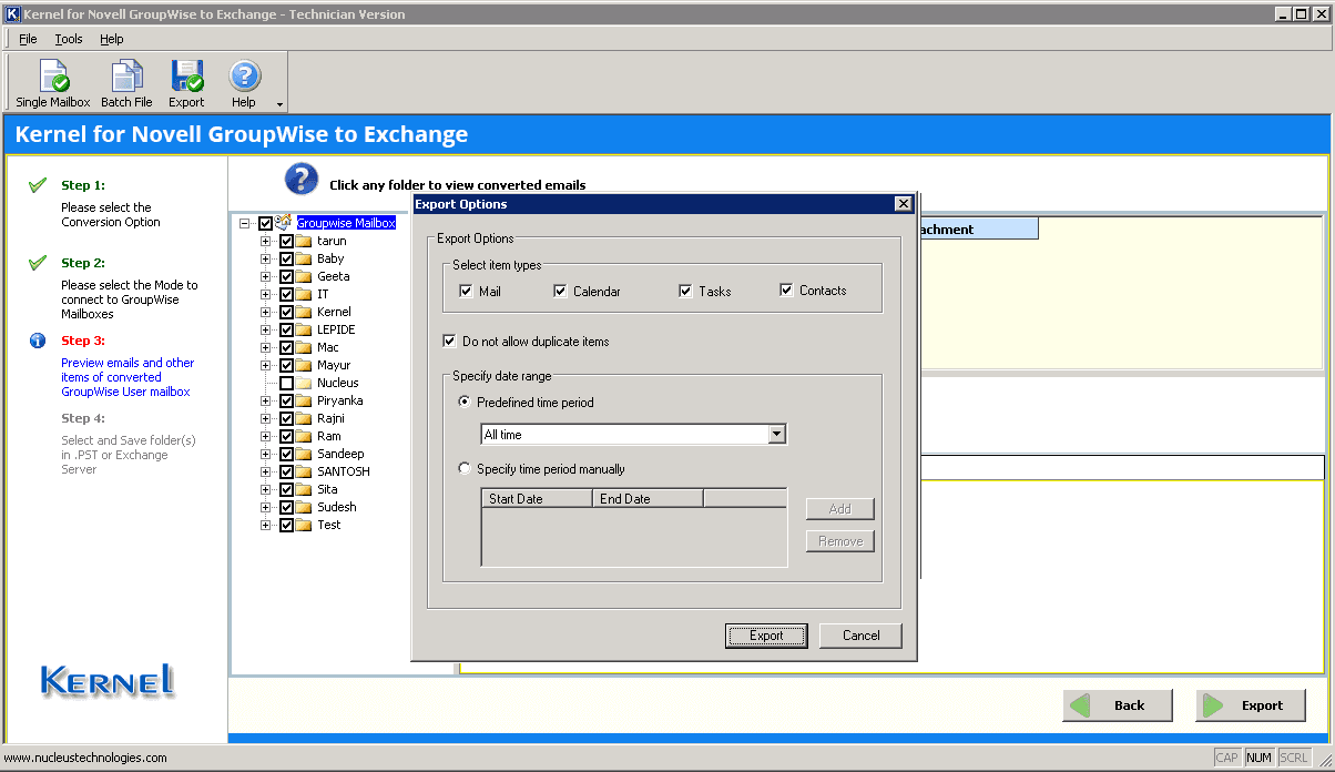 Filtering GroupWise mailbox data before migrating to Exchange