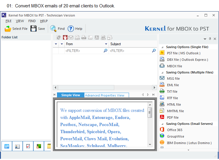 Convert MBOX emails of 20 email clients to Outlook