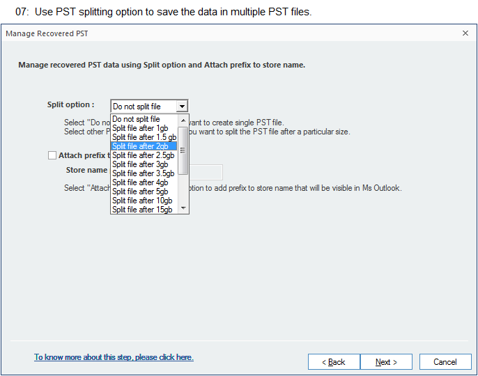 USe PST splitting option to save the data in multiple PST files.