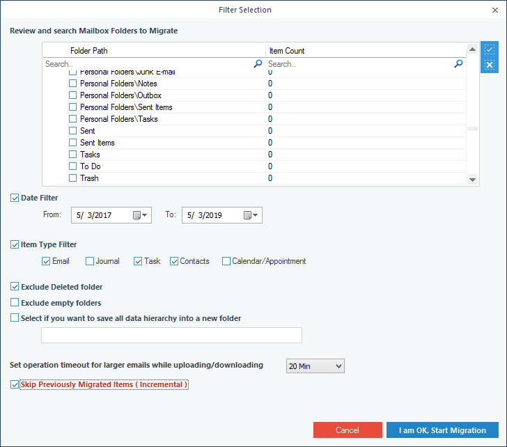 Applying filters to Office 365 mailboxes before exporting them to PST.