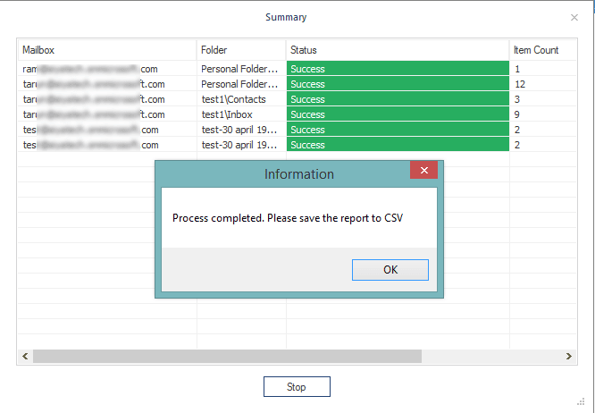 Completing the export process and saving the report to a CSV file.