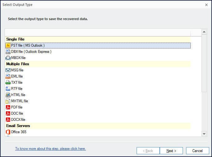 Select any of the output types to migrate OLM data in the desired format or platform