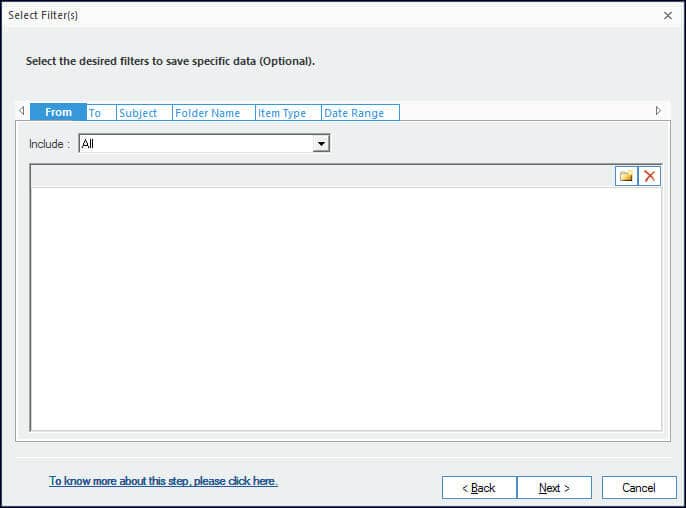 Select Filter(s) to save specific data items from OLM file to targeted location