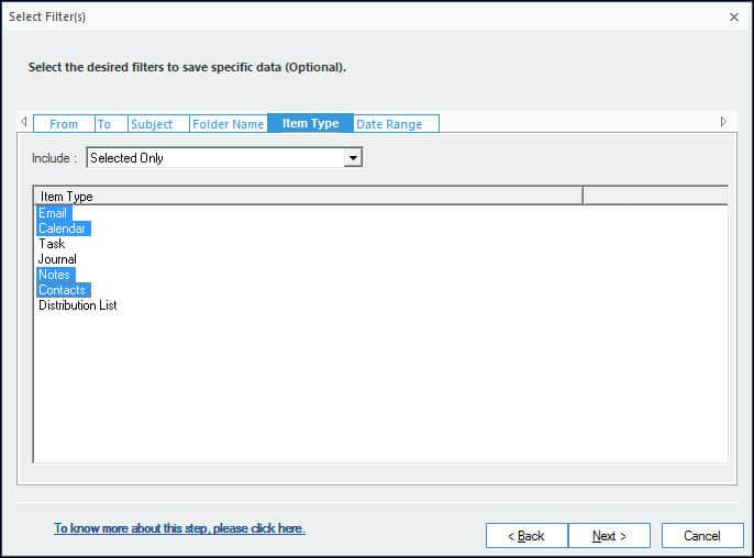 Filtration of data items as per diverse item types