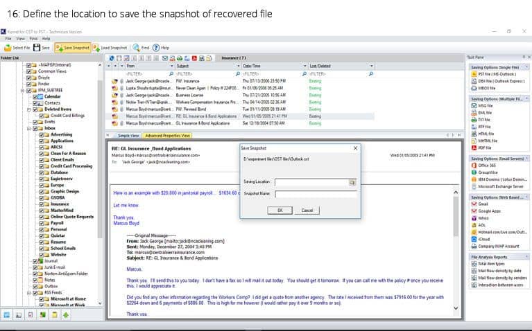 Define the loction to save the snapshot of recovered file
