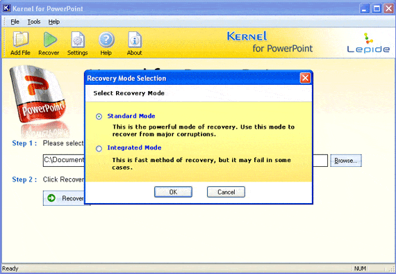 Select any of the two modes: standard mode, integrated mode, to initiate the recovery