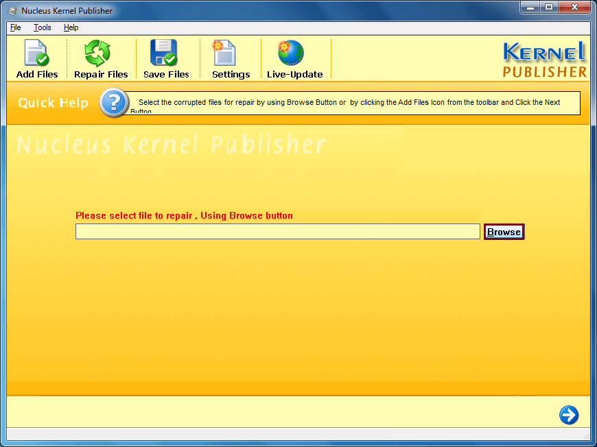 Welcome screen of Kernel for Publisher Recovery tool
