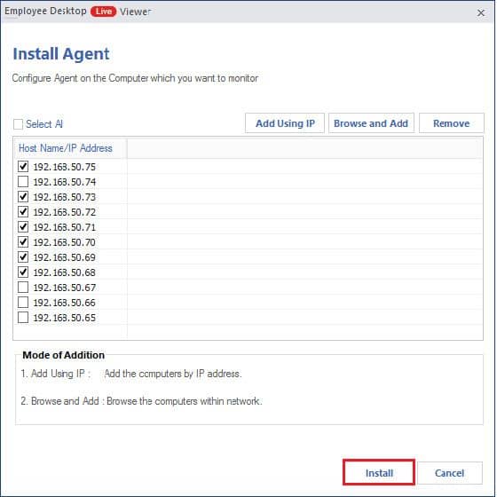 Check number of desired IP address to install Agent on them