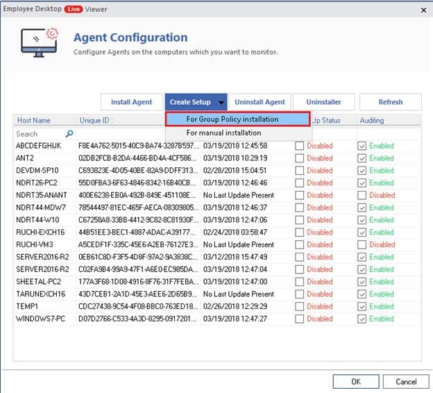 Use Group Policy installation or Manual installation to install Agent on computer