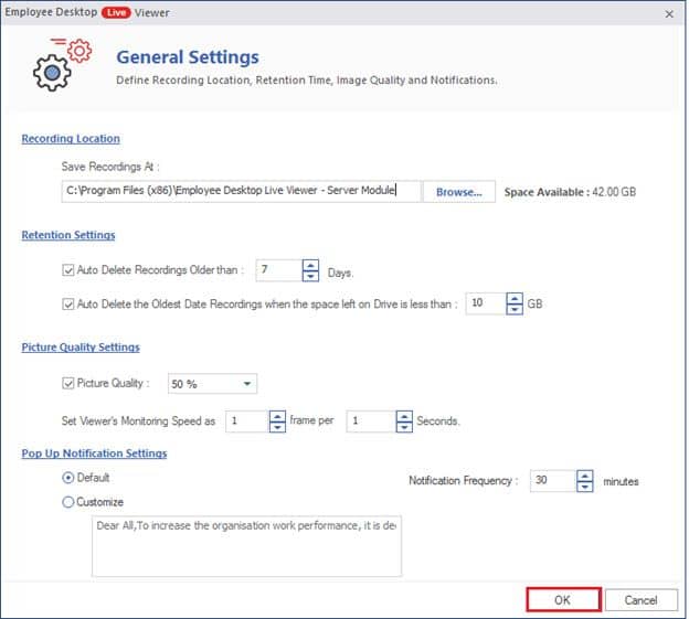 Settings to manage monitoring as per requirements