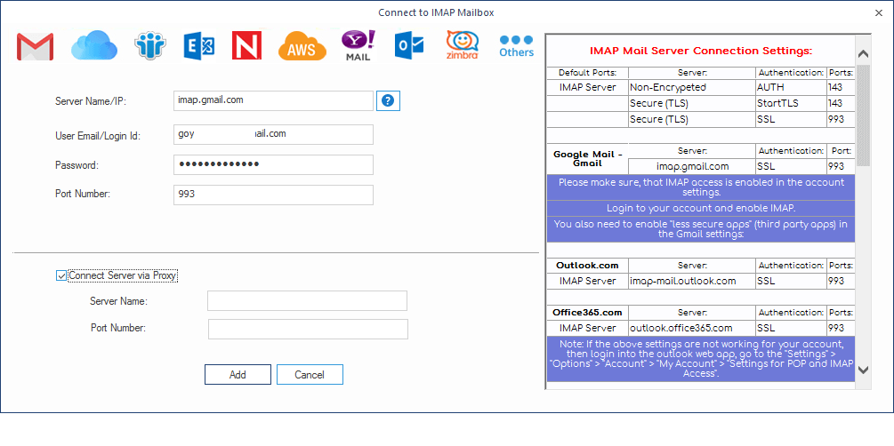 Connecting IMAP account with the server