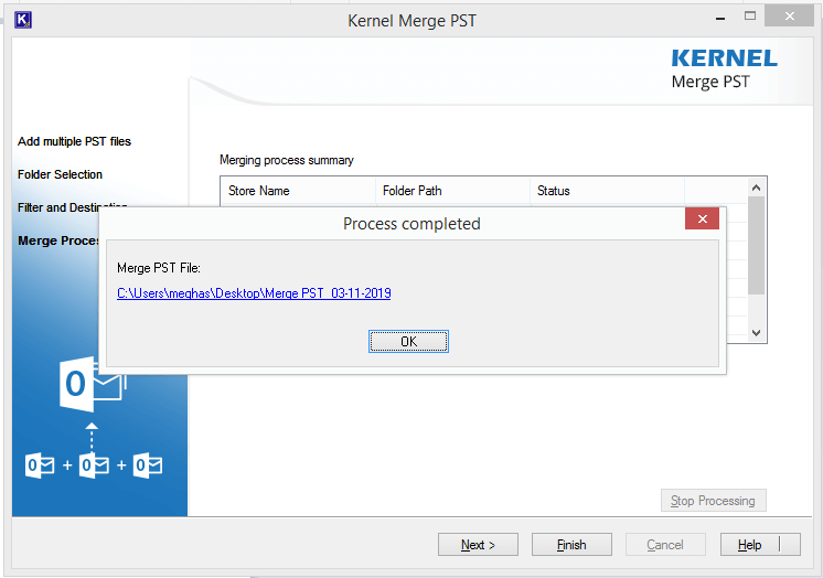 Completion of Merging process with saving path