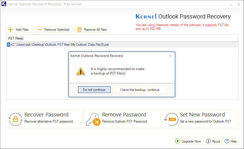 Backup PST File before password removal