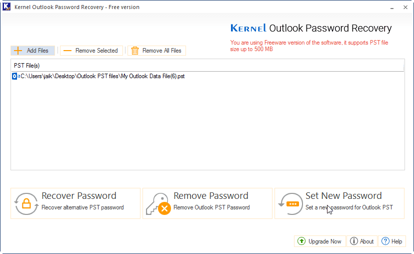 Set a new password for Outlook PST file