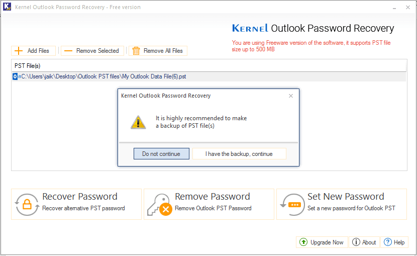 Back up PST files before password resetting