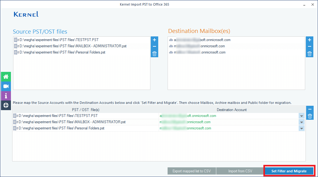 Map Source PST files with multiple mailboxes in the destination