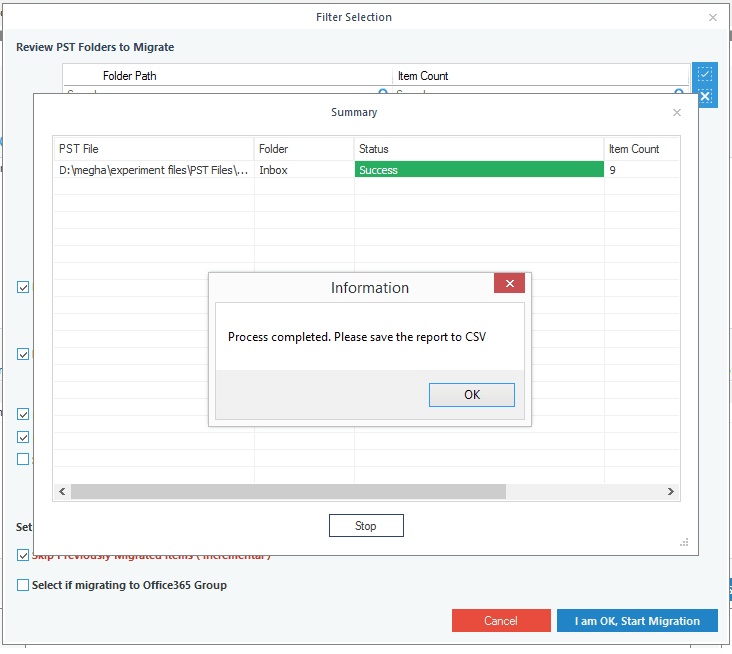 Save report in CSV file after successful import