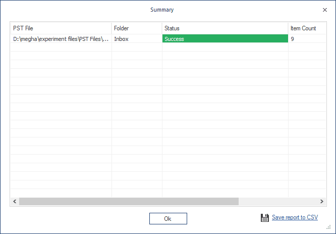 PST to Office 365 migration report