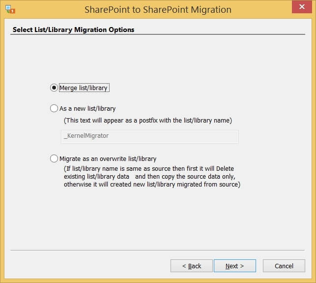 Select the source data for migration.