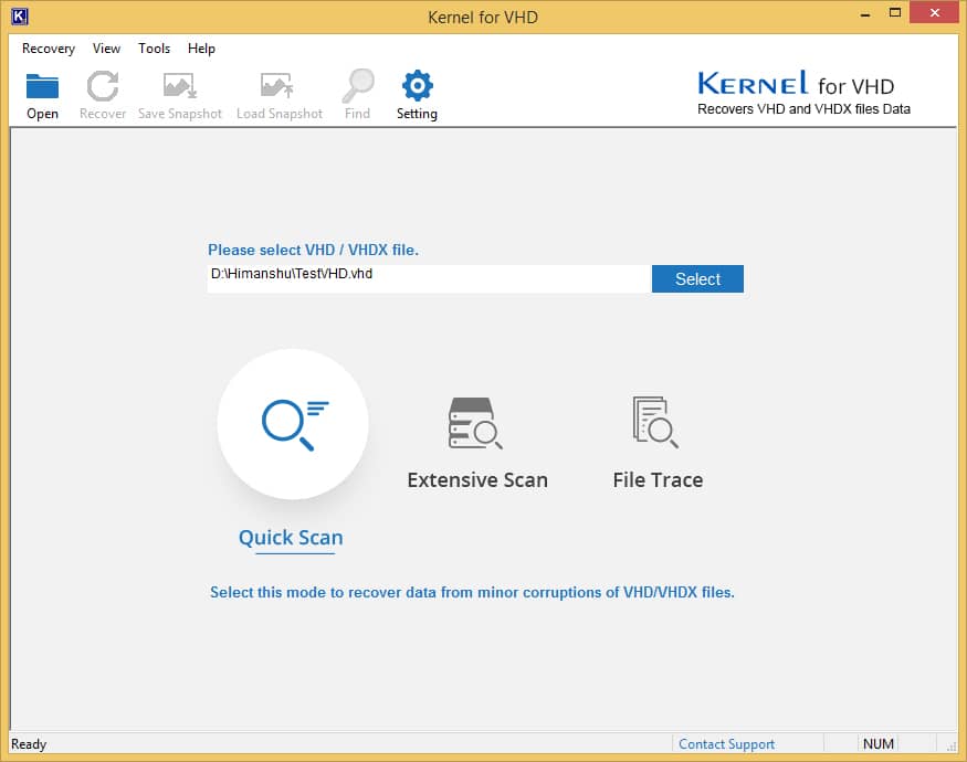 Selecting the VHD/VHDX files and then choosing the desired scanning mode