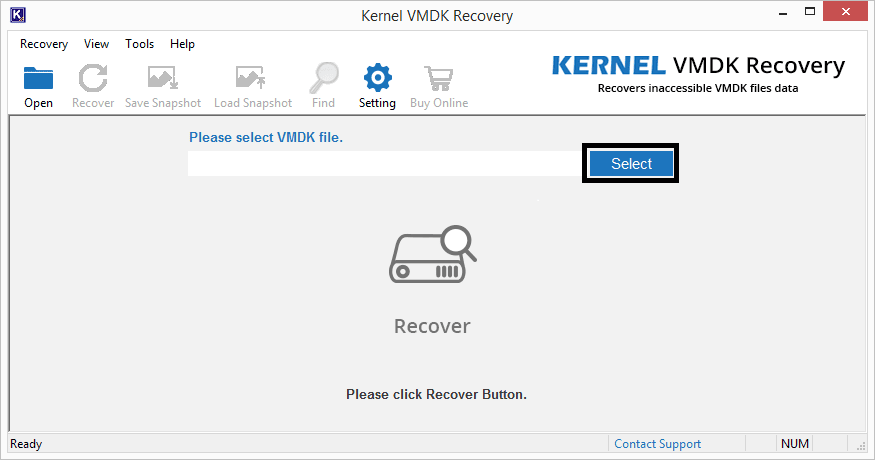 Home page of the VMDK Recovery tool