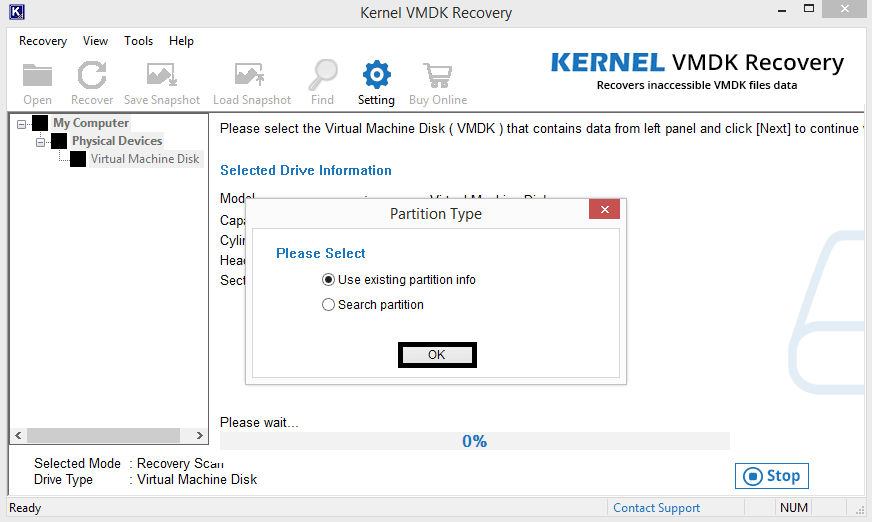 Selecting virtual hard disk partition type