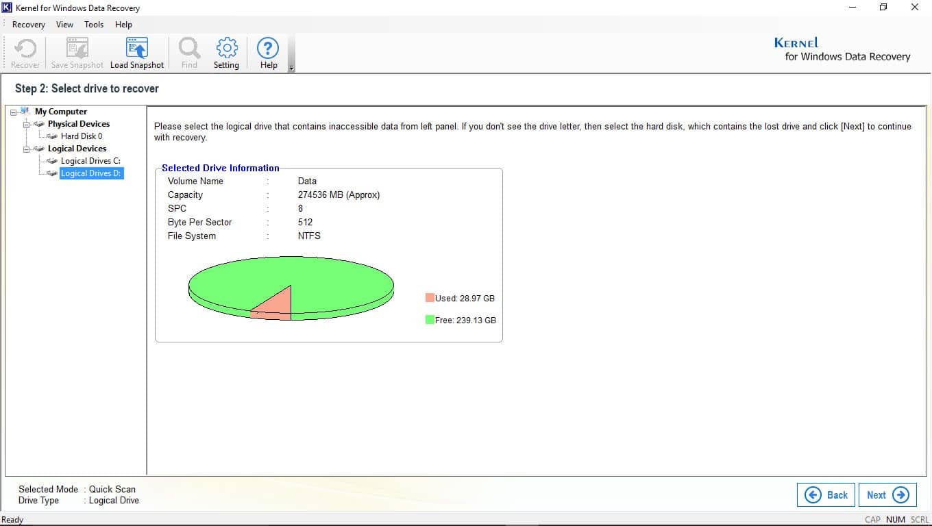 Select the drive to start recovering the lost data from it