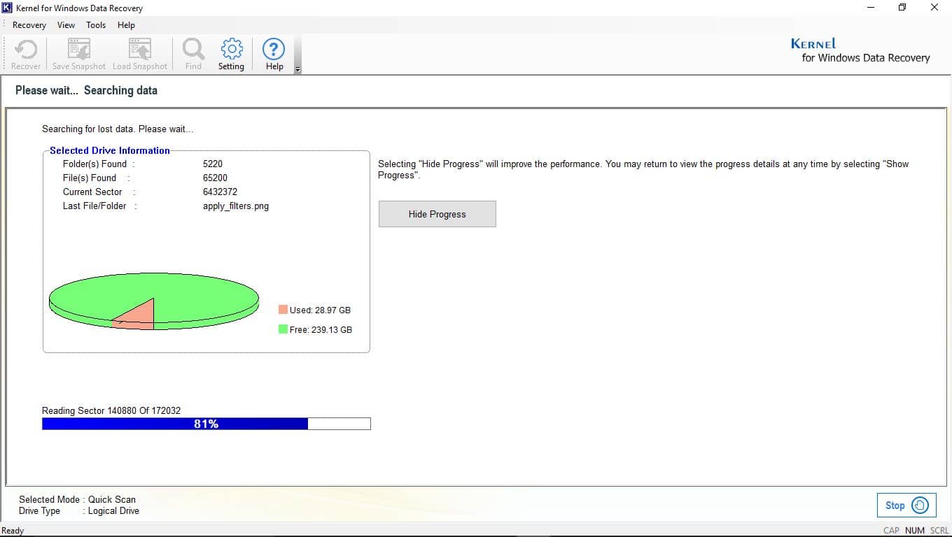 Searching the lost files from the user-specified drive