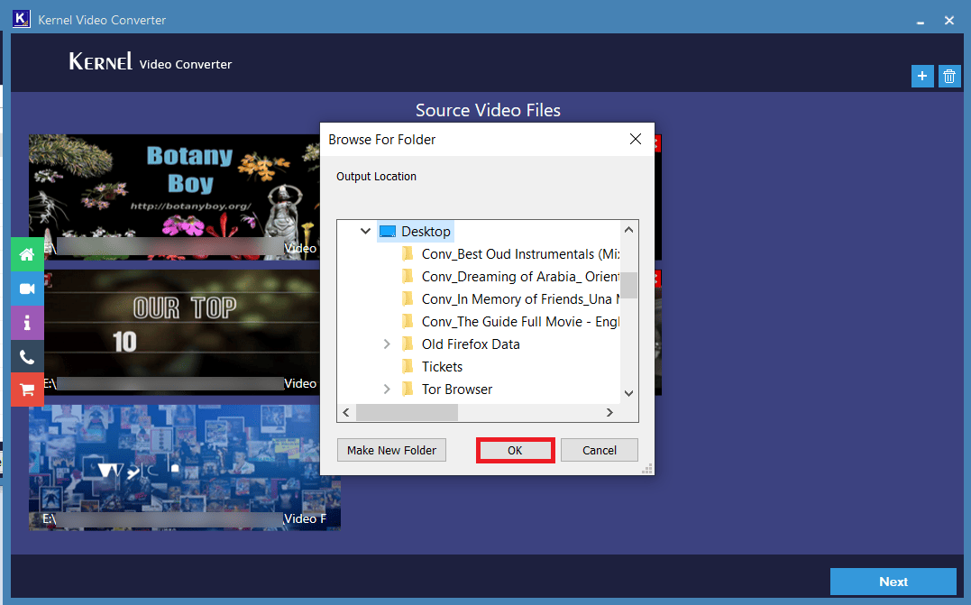 Show the destination path for the converted videos